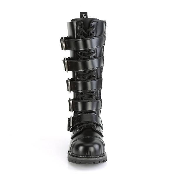 Demonia Men's Riot-18BK Knee High Boots - Black Leather D5396-27US Clearance